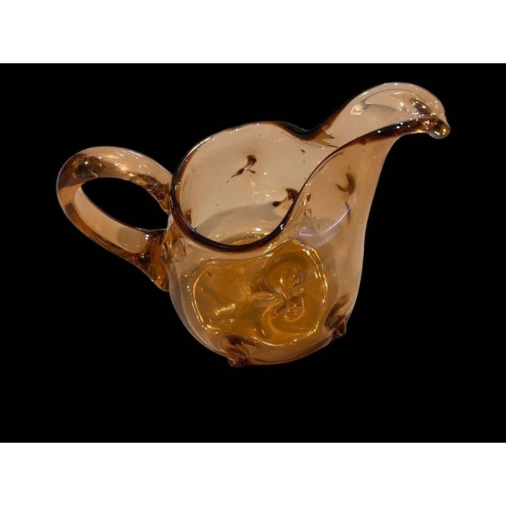 Vintage Bischoff Amber Art Glass Pinched Pattern Hand Blown Mid-Century Modern V